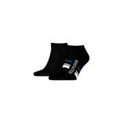 Schwarze Tommy Hilfiger Knöchelsocken mit weiß-marineblau gestreiftem Logo aus der Herrenunterwäschekollektion