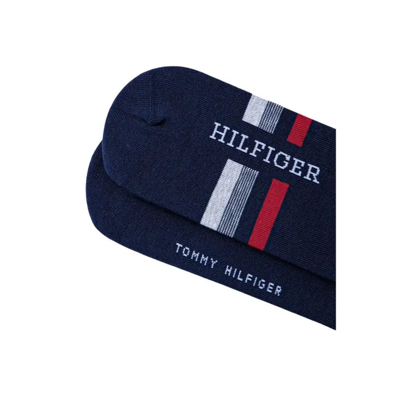 Navy blue Tommy Hilfiger men underwear sock with white and red striped logo detail