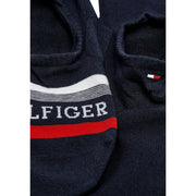 Marineblau Tommy Hilfiger Herren-Knöchelsocken mit weiß-rot gestreiftem Band und Logo-Detail aus Baumwollmischgewebe