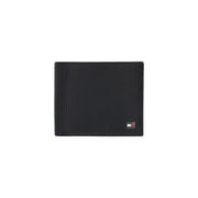 Tommy Hilfiger men wallet in black textured leather with small Tommy Hilfiger flag logo on lower right corner