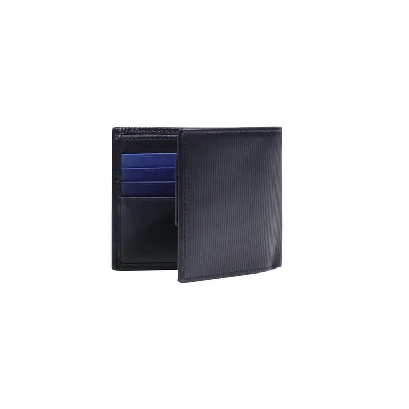 Tommy Hilfiger men wallet black textured leather bi-fold with blue card slots for organized storage