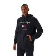Schwarzer Tommy Hilfiger Baumwoll-Hoodie mit weißem Logo und rot-weiß-blauem Flaggenemblem auf der Brust für Herren