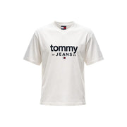 Tommy Hilfiger men white organic cotton t shirt with black tommy 19 jeans 85 logo and flag emblem on front