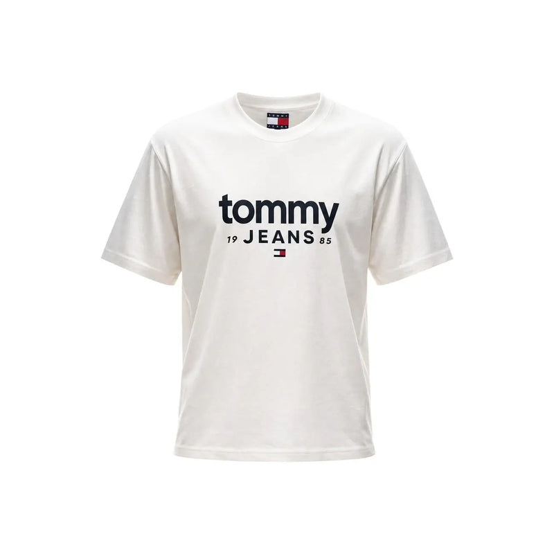 Tommy Hilfiger men white organic cotton t shirt with black tommy 19 jeans 85 logo and flag emblem on front