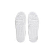 White rubber soles with textured circular tread and subtle geometric lines on tommy hilfiger men white leather sneakers