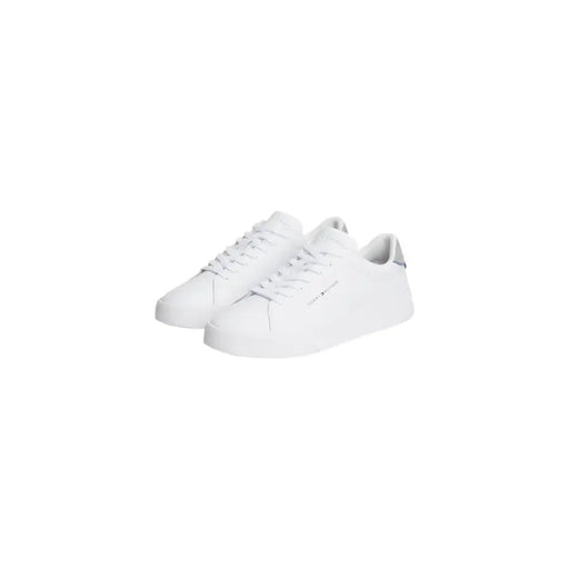 White tommy hilfiger men leather sneakers with laces featuring clean minimalist design and subtle side branding