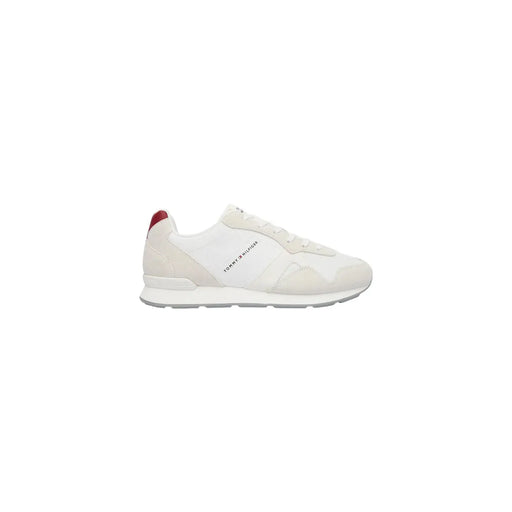 Tommy Hilfiger men white polyester lace up sneakers with red heel tab and subtle gray accents
