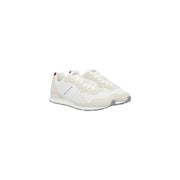 Tommy Hilfiger Weiße Herren-Sneaker aus Polyester mit Schnürung, dezenten grauen Akzenten und einem klaren, minimalistischen Design