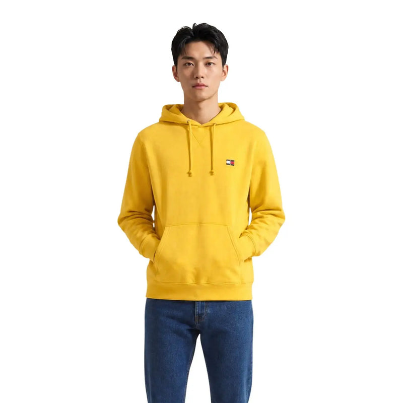 Tommy Hilfiger Gelber Herren-Hoodie aus Bio-Baumwolle mit kleinem Flaggenlogo auf der Brust