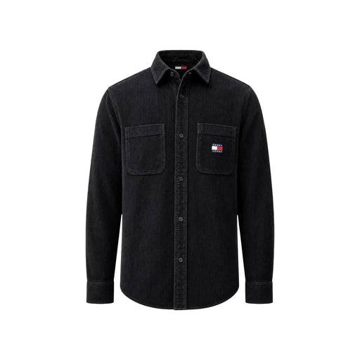 Tommy Hilfiger Schwarzes Herren-Cordhemd aus Bio-Baumwolle mit zwei Brusttaschen und Tommy Jeans Logo-Patch