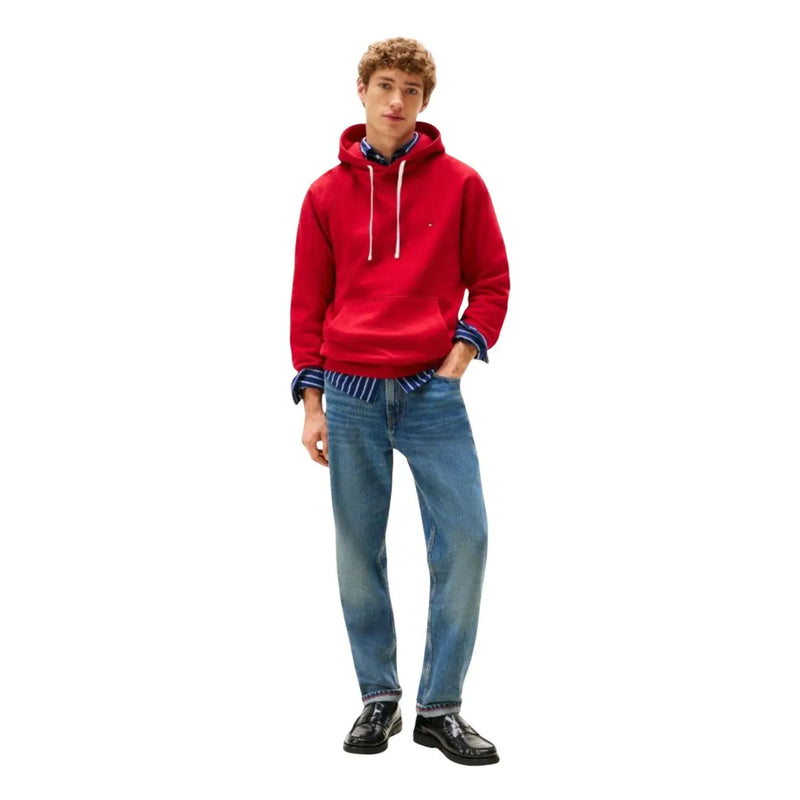 Tommy Hilfiger Roter Herren-Kapuzenpullover aus Baumwolle mit weißen Kordelzügen und kleinem Brustlogo
