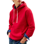 Tommy Hilfiger Roter Herren-Kapuzenpullover aus Baumwolle mit weißen Kordelzügen und kleinem Logo auf der Brust