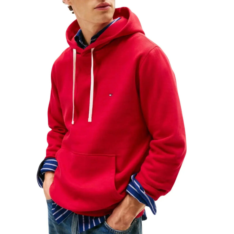 Tommy Hilfiger Roter Herren-Kapuzenpullover aus Baumwolle mit weißen Kordelzügen und kleinem Logo auf der Brust