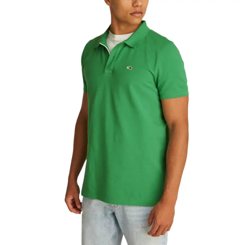 Tommy Hilfiger men’s summer green polo shirt with white inner collar and small chest logo for casual wear