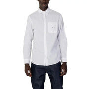 Tommy Hilfiger men’s white long sleeve shirt with button-down front chest pocket and logo detail