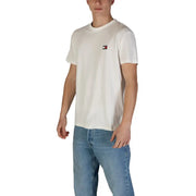 Tommy Hilfiger men’s white organic cotton t shirt with round neck and small embroidered logo on left chest