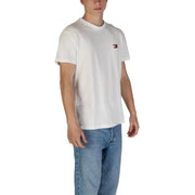 Tommy Hilfiger men’s white organic cotton t shirt with round neck and small embroidered logo on left chest