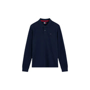Tommy Hilfiger Herrenhemd aus Bio-Baumwolle in Marineblau mit rotem Innenkragen und gesticktem Logo (Vorderansicht)