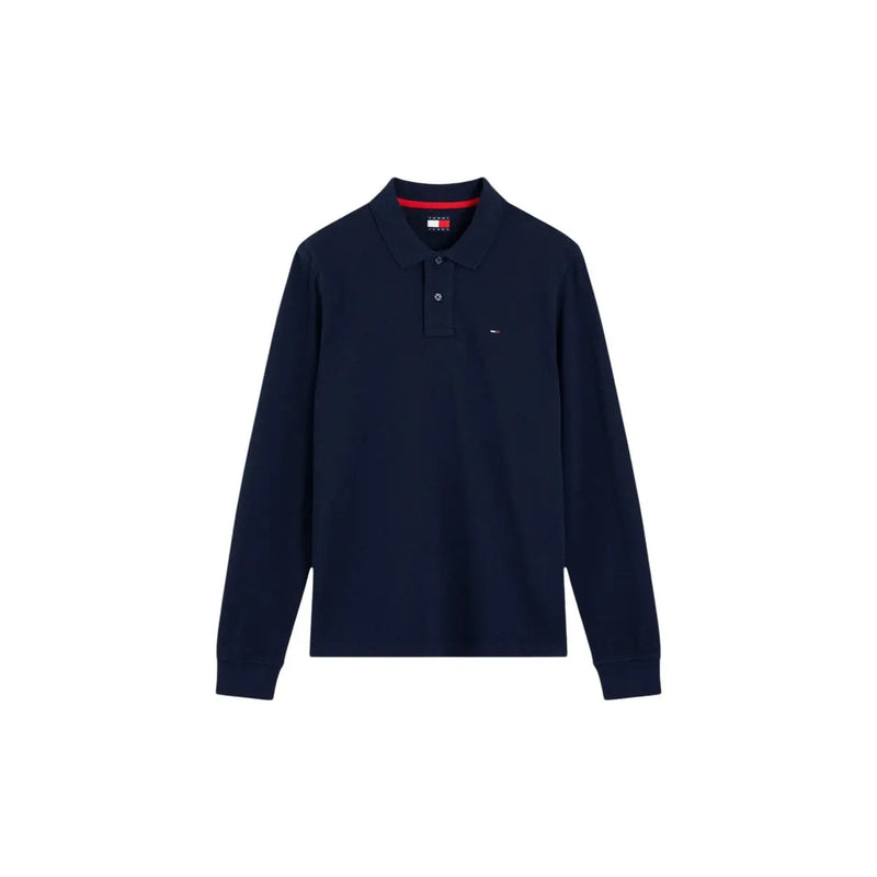 Tommy Hilfiger Herrenhemd aus Bio-Baumwolle in Marineblau mit rotem Innenkragen und gesticktem Logo (Vorderansicht)