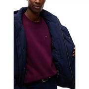 Tommy Hilfiger puffer jacket for men in navy blue with quilted design and silver zipper accents, front view