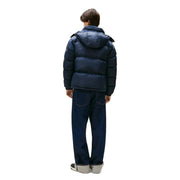 Tommy Hilfiger puffer jacket for men in navy blue with quilted design and hood, front view
