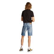 Tommy Hilfiger shorts for women in light-wash denim with five-pocket design and brown leather patch, front view