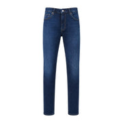 Tommy Hilfiger slim fit jeans for men in dark blue denim with straight-leg cut and subtle thigh fading, front view