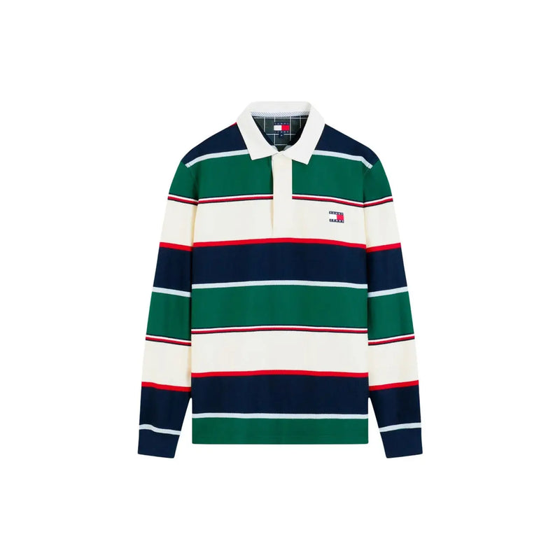 Tommy Hilfiger Gestreiftes Polohemd für Herren in Marineblau, Grün, Creme und Rot mit horizontalen Streifen, Vorderansicht