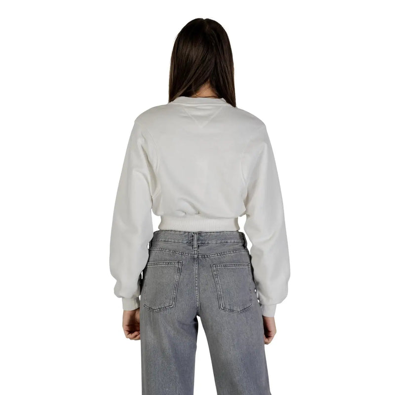 Tommy Hilfiger white organic cotton women’s cropped sweatshirt with long sleeves and ribbed hem