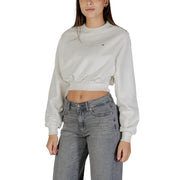 Tommy Hilfiger white organic cotton women’s cropped sweatshirt with long sleeves and ribbed hem