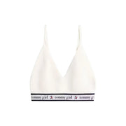 Tommy Hilfiger white sleeveless v neck knit top with ribbed tommy girl bralette and black elastic band detail