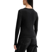 Tommy Hilfiger women black long sleeve fitted organic cotton tee with round neckline front view