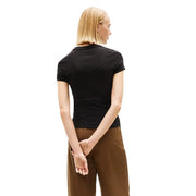 Tommy Hilfiger women black organic cotton t shirt with round neck and fitted silhouette in short sleeves