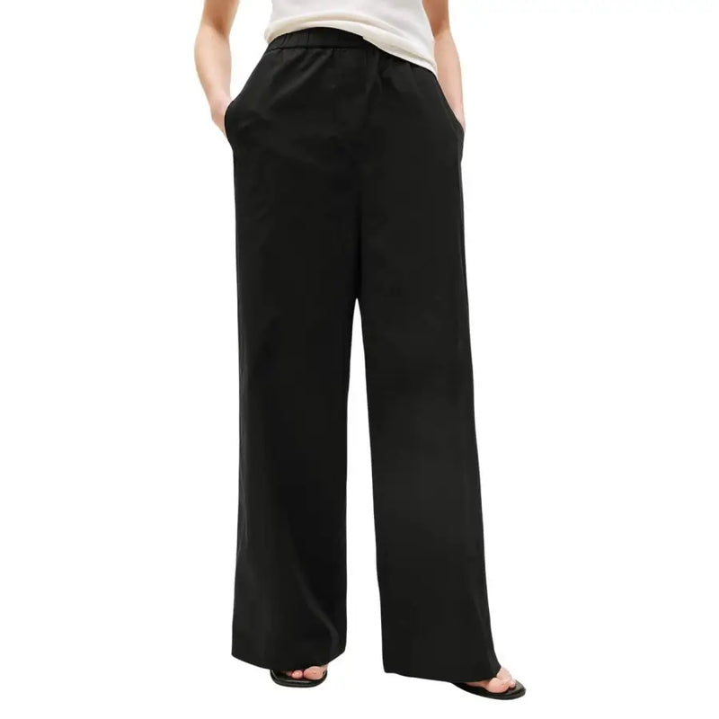 Tommy Hilfiger women black organic cotton wide-leg trousers with relaxed flowing silhouette and elastic waistband