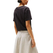 Tommy Hilfiger women black organic cotton v neck t shirt with short sleeves relaxed fit and slightly cropped hem