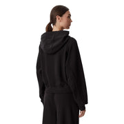 Black hooded sweatshirt for women by Tommy Hilfiger with relaxed fit ribbed cuffs made of organic cotton