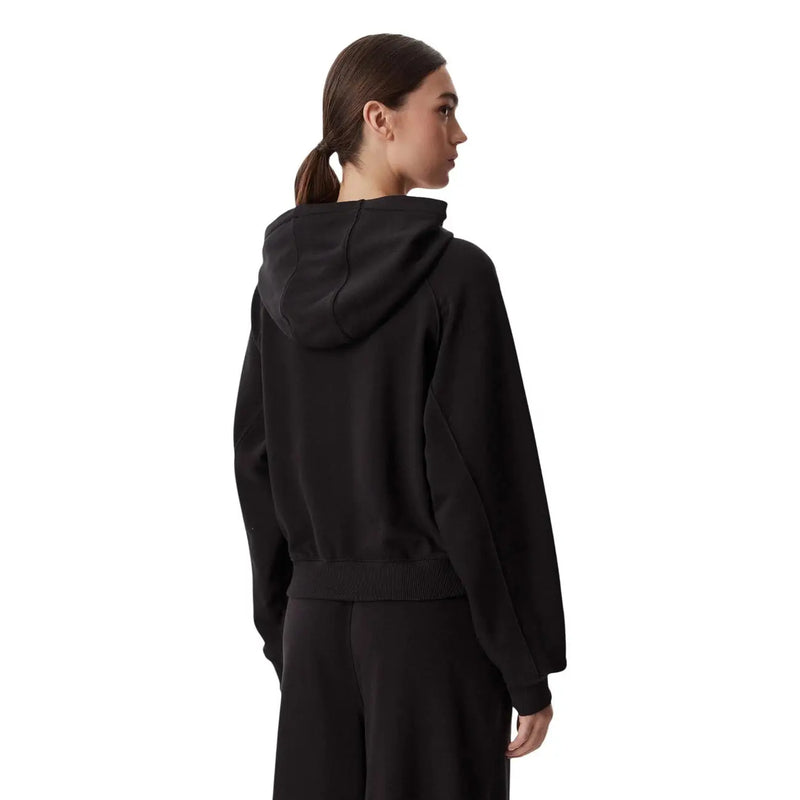 Black hooded sweatshirt for women by Tommy Hilfiger with relaxed fit ribbed cuffs made of organic cotton