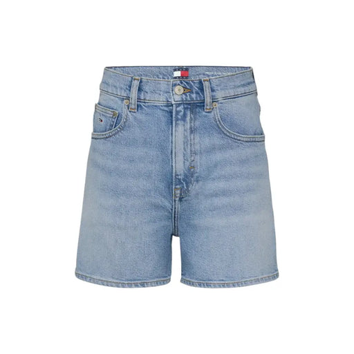 Light blue high-waisted denim shorts with front pockets and button closure by Tommy Hilfiger