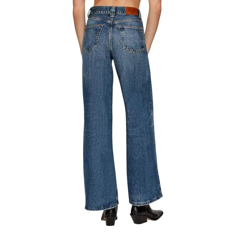 Tommy Hilfiger Jean en coton bio bleu pour femme, vue de dos, avec passant de ceinture en cuir marron