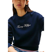 Tommy Hilfiger womens navy blue organic cotton sweatshirt with white logo and patriotic trim
