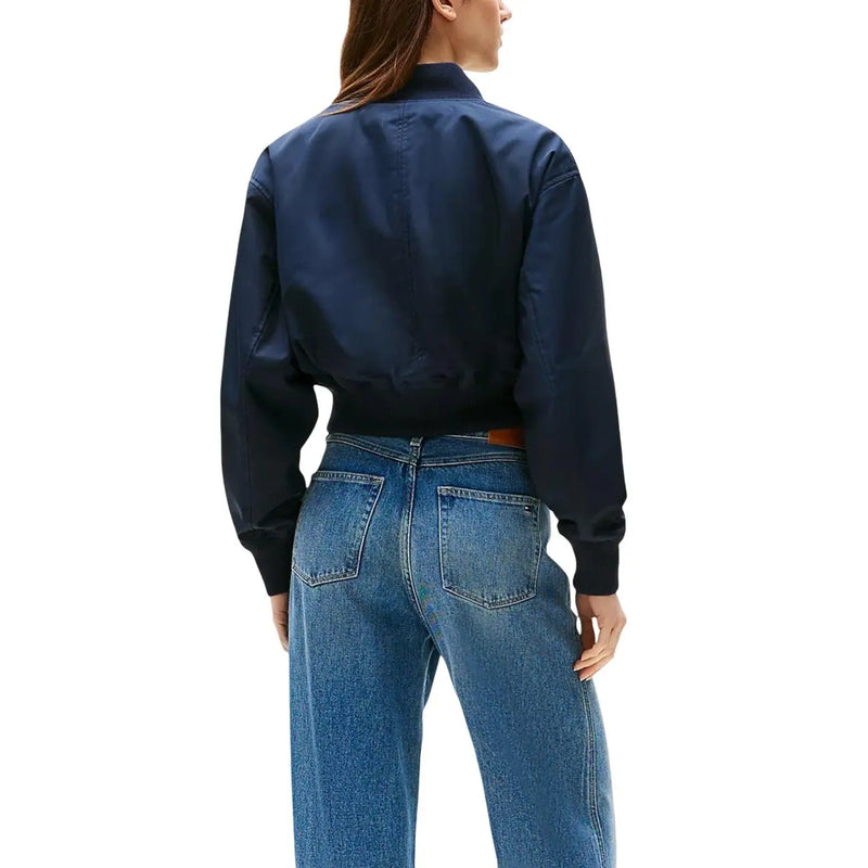 Tommy Hilfiger women blue polyester zipper blazer in navy blue with sleek fitted silhouette and ribbed cuffs