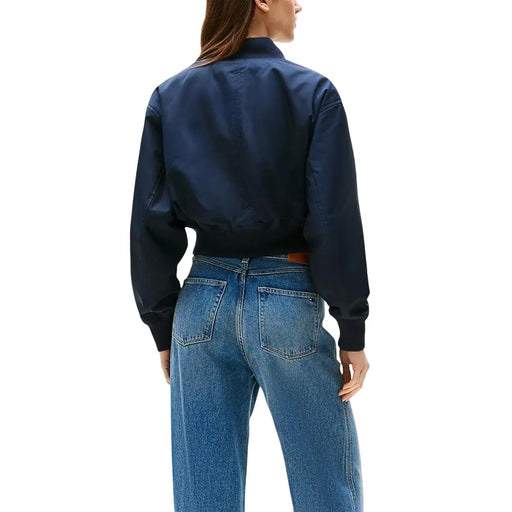 Tommy Hilfiger Damenblazer aus blauem Polyester mit Reißverschluss in Marineblau, eleganter, taillierter Silhouette und gerippten Bündchen