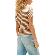 Tommy Hilfiger womens brown and white striped short-sleeve V-neck T-shirt