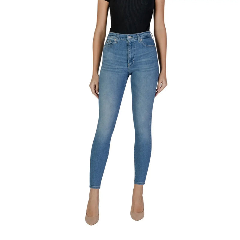 Hochgeschnittene, schmal geschnittene hellblaue Baumwoll-Denim-Jeans für Damen von Tommy Hilfiger