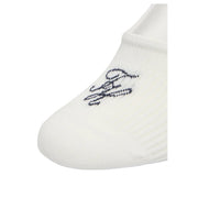 White cotton ankle sock with black embroidered logo on toe from Tommy Hilfiger women footie socks 2 pack