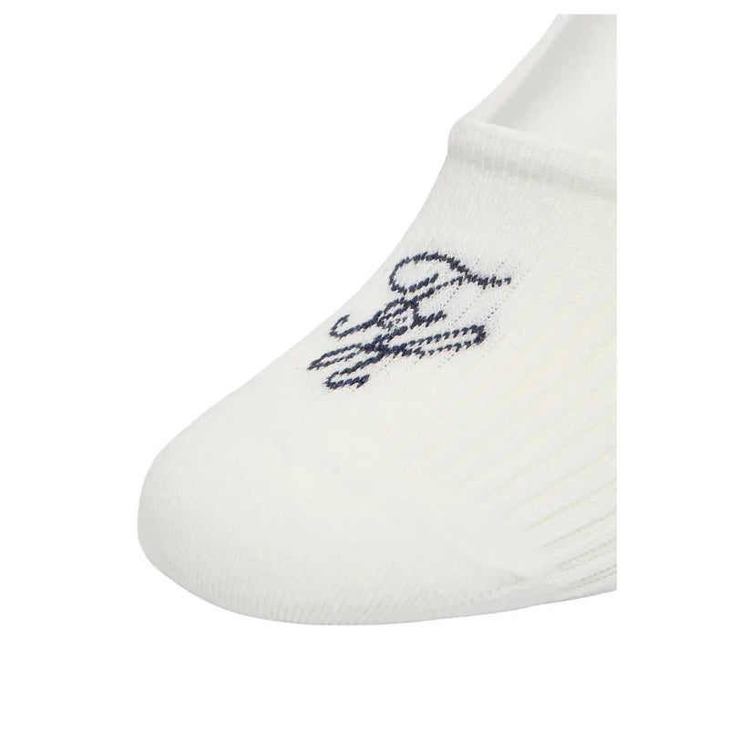 White cotton ankle sock with black embroidered logo on toe from Tommy Hilfiger women footie socks 2 pack