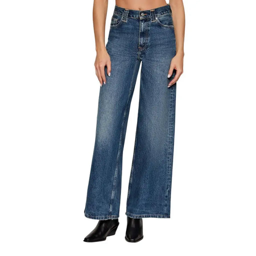 Tommy Hilfiger women jeans high-waisted wide-leg denim in medium blue wash with classic stitching and button fly