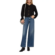 Black long-sleeved button-up jacket with gold-tone buttons and flap pockets by Tommy Hilfiger for women jeans