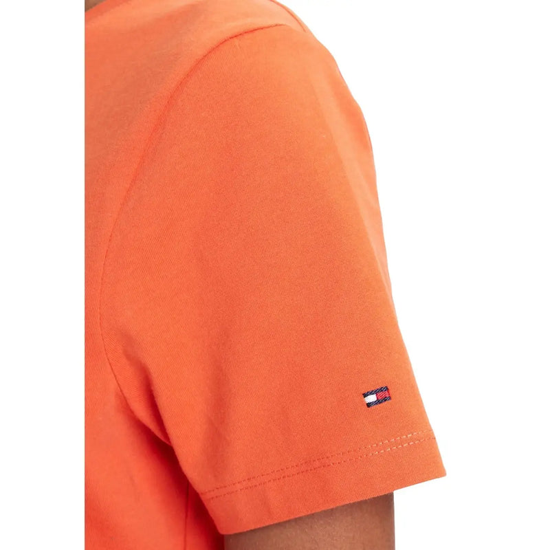 Tommy Hilfiger women orange organic cotton t-shirt with short sleeves and small embroidered logo on the sleeve