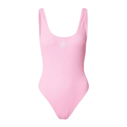 Tommy Hilfiger women pink soft ribbed one-piece swimsuit with square neckline and thin straps for beachwear